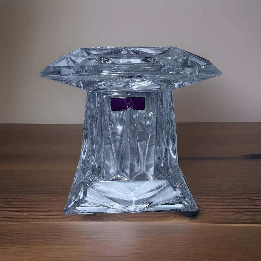 Waterford Marquis Crystal Clear Pillar Candle Holder Heavy Vintage 5x4”
